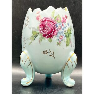 Vtg Napcoware Hand Painted Light Blue Footed Egg‎ Vase Japan 3199/M Rose 5"